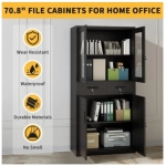 180 cm kovová úložná skrinka so zámkom, 2 nastaviteľné police a 2 zásuvky